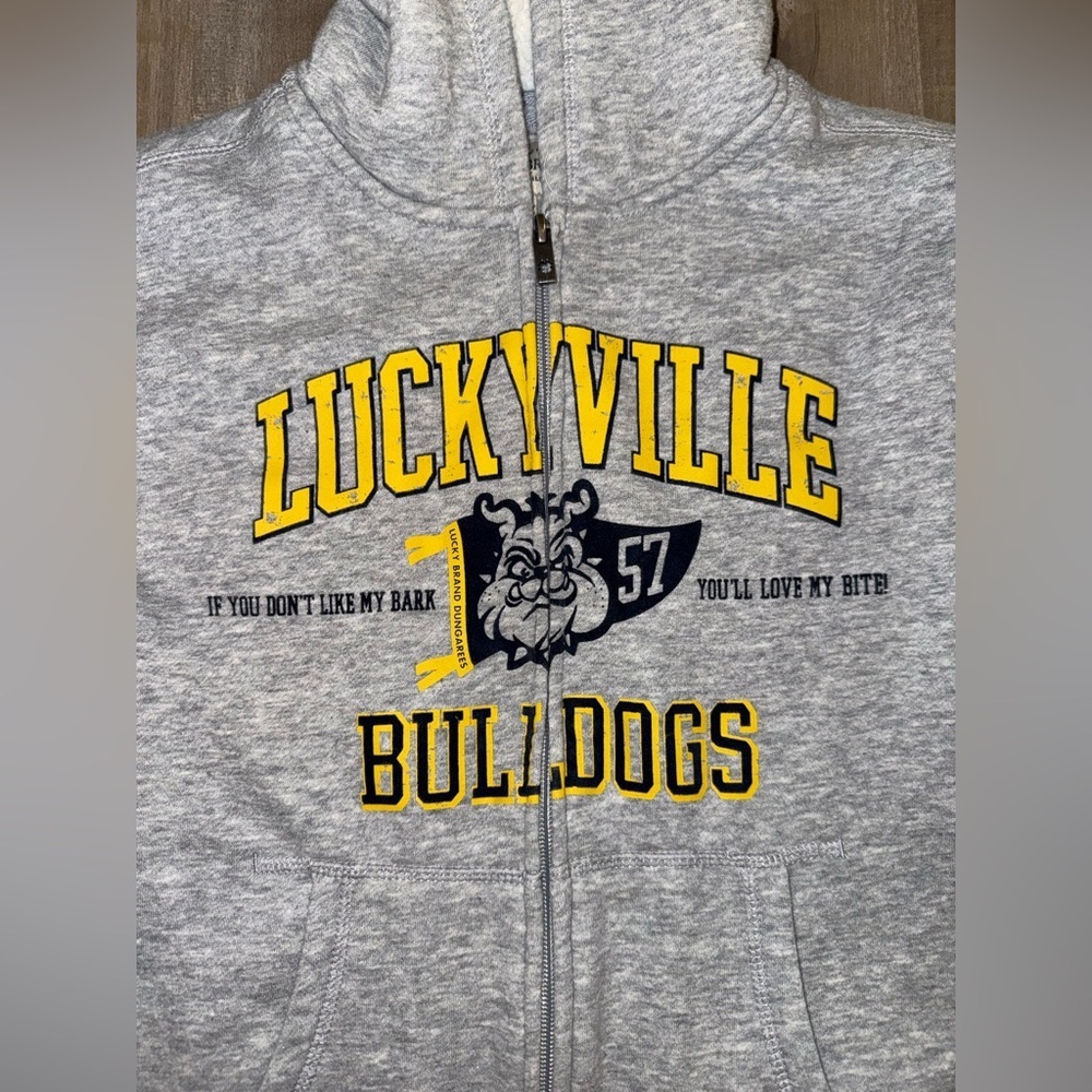 Lucky Brand Luckyville Bulldogs Gray Sherpa Lined Full Zip Youth 10/12 - Picture 2 of 7